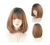 Parrucche per la Donna Parrucca Parrucche corte naturali nere Parrucche dritte con frangia Capelli sintetici rosa castani for le donne Parrucca resistente al calore cosplay quotidiana Costume/Parrucca