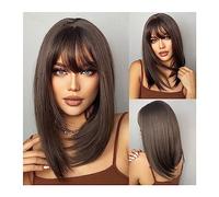 Parrucche per la Donna Parrucca sintetica BoBo marrone scuro con frangia Parrucca dritta alla spalla for donne Cosplay Parrucca for capelli quotidiana Fibra resistente al calore Costume/Parrucca quoti