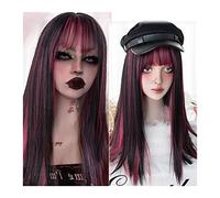 Parrucche per la Donna Parrucca sintetica for capelli lisci lunghi, parrucca diritta nera rossa con frangia Parrucca sintetica resistente al calore traspirante naturale for cosplay di feste quotidiane