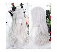 Parrucche per la Donna Parrucca sintetica lunga con frangia, parrucca ondulata bianca argento Parrucche cosplay ondulate lunghe naturali for le donne Parrucca natalizia di Halloween Costume/Parrucca q