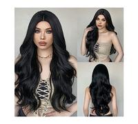 Parrucche per la Donna Parrucca sintetica nera ondulata lunga parrucche nere naturali ondulate for donne Afro Cosplay capelli quotidiani parte centrale resistente al calore Costume/Parrucca quotidiana