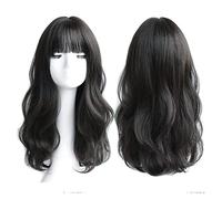 Parrucche per la Donna Parrucca sintetica riccia lunga con frangia d'aria Parrucca di capelli ricci neri naturali Parrucca morbida in fibra liscia resistente al calore for la festa quotidiana Costume/