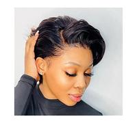 Parrucche per la Donna Parrucche corte con taglio corto Pixie 13 × 6 × 1 Parrucche anteriori in pizzo con parte a T for donne Capelli Remy brasiliani Colore naturale Glueless HD Parrucche frontali in