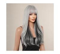 Parrucche per la Donna Parrucche cosplay sintetiche grigio blu ombre Parrucca for capelli naturali ondulati lunghi con frangia for parrucche in fibra resistente al calore da donna Costume/Parrucca quo
