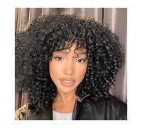 Parrucche per la Donna Parrucche for capelli ricci afro da 14 pollici for donne nere # 1B Parrucca riccia afro nera con frangia Fibra sintetica resistente al calore Parrucche ricci crespi senza colla