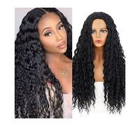 Parrucche per la Donna Parrucche ricce lunghe afro crespi for donne nere Parrucche sintetiche nere naturali parte centrale 28" Glueles Parrucche in fibra sintetica resistenti al calore for uso quotidi