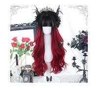 Parrucche per la Donna Parrucche ricce rosse nere con frangia for le donne Parrucche sintetiche ricce lunghe ondulate rosse con radice nera con frangia Parrucche morbide resistenti al calore dall'aspe