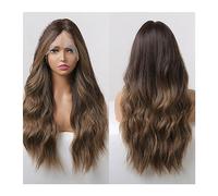 Parrucche per la Donna Parrucche sintetiche frontali in pizzo trasparente ondulato lungo Parrucca frontale in pizzo marrone dorato Ombre for capelli naturali con chiusura Cosplay for donne nere Costum