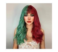 Parrucche per le Donne Parrucche ondulate lunghe verdi e rosse con frangia Cosplay Natale Halloween capelli parrucche sintetiche ombre bicolore for donna resistenti al calore per Partito/Cosplay