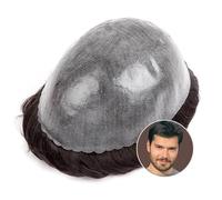 Parrucche per uomo Protesi capillare maschile con capelli umani indiani, sistema di su tutta la pelle, senza nodi, parrucchino da uomo(1B - Off Black,7x9)