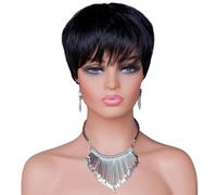Parrucche Pixie Cut da 4 pollici per donne nere, brasiliane, non trattate, con frangia, colore nero naturale aggiunge volume ai capelli