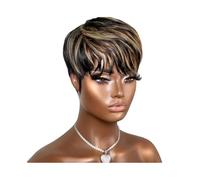 Parrucche pizzo ondulato Parrucca corta for capelli umani Parrucca completamente realizzata a macchina Parrucca corta Pixie Cut Capelli umani con frangia Parrucche sintetiche naturali