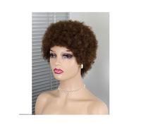 Parrucche pizzo ondulato Parrucche afro ricce Parrucche castane corte Parrucca bionda Pixie riccia Capelli umani Fatta a macchina Parrucche sintetiche naturali(Dark Brown)