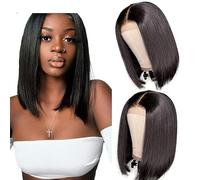 Parrucche pizzo ondulato Parrucche Brasiliane Bort Bob Parrucche Bone Dritto Dei Capelli Umani Parrucche PRE PIGRAFIATA PARTE MEDIA PIZZO PACINI PAGLI for DONNE NERO 150% Parrucche dei capelli Remy Pa