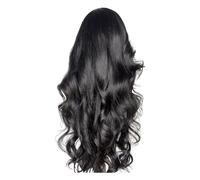 Parrucche pronte da indossare Adatto for le donne Parrucca nera alla moda anteriore in pizzo a onda larga Copricapo in fibra sintetica for capelli lunghi ricci divisi al centro da donna