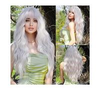 Parrucche pronte da indossare Parrucca bianca ondulata lunga for donna Parrucche sintetiche naturali in platino for feste quotidiane con frangia soffice Vendute parrucche Lolita resistenti al calore