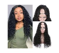 Parrucche pronte da indossare Parrucche con parte a U for capelli umani for donne nere, clip ad onda d'acqua senza colla di colore naturale in parrucca a forma a brasiliani Remy(18inches)