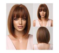 Parrucche pronte da indossare Parrucche sintetiche corte dritte con frangia Parrucca di capelli caschetto dorato castano chiaro for le donne Cosplay quotidiano Resistente al calore naturale