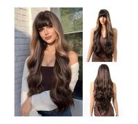 Parrucche Qi sbatte la dea del temperamento dei capelli lunghi e ricci e la parrucca soffice in vita con parrucca piena di capelli Parrucca di capelli umani(Darkbrown)