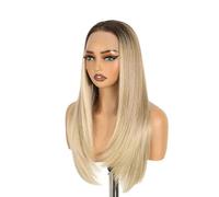 Parrucche realistiche Parrucca anteriore in pizzo 24 pollici 13x6 Capelli sintetici Ombre diritta senza colla da nero a biondo platino Acconciatura femminile