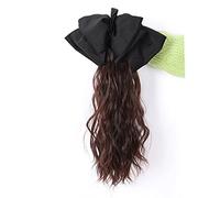 Parrucche realistiche parrucca coda di cavallo fiocco accessori per capelli ragazze clip per afferrare clip d'acqua treccia treccia di alto valore da donna taglio di capelli (Dark Brown,Black Bow)