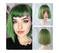 Parrucche realistiche Parrucca diritta for capelli corti, parrucca Bob verde con frangia for le donne Parrucche di sintetici resistenti al calore naturale for feste Halloween Acconciatura femminile