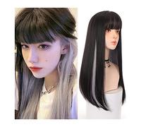 Parrucche realistiche Parrucca for capelli lunghi lisci con frangia nera naturale parrucca diritta argentata in evidenza sintetica for cosplay da festa quotidiana for donna Acconciatura femminile