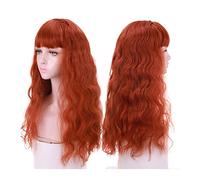Parrucche realistiche Parrucca lunga arancione con frangia, parrucca rossa ondulata for donna, parrucche sintetiche ricci resistenti al calore dall'aspetto naturale Acconciatura femminile