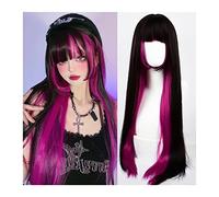 Parrucche realistiche Parrucca nera con riflessi rosa rossa frangia Parrucche for capelli lisci lunghi for donne sintetiche resistenti al calore for cosplay for feste Acconciatura femminile