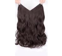 Parrucche realistiche parrucca un pezzo grande onda ricci a forma di U capelli morbidi volume ragazze estensione dei capelli lunghi senza lasciare traccia acconciatura da donna (marrone scuro, 60 cm