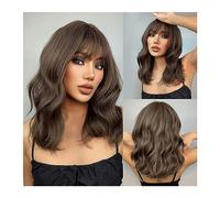 Parrucche realistiche parrucche corte ondulate marrone scuro parrucche cosplay con frangia media lolita bob naturale parrucca sintetica da donna capelli afro resistenti al calore per tutti i giorni