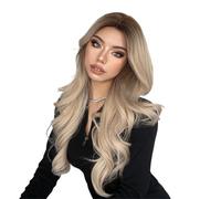Parrucche realistiche Parrucche sintetiche lunghe ondulate Ombre marrone biondo platino for le donne Festa di cosplay naturale resistente al calore Acconciatura femminile