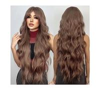 Parrucche realistiche Parrucche sintetiche marroni ondulate lunghe e ricci con frangia Cosplay Party Halloween Capelli afro naturali for donne bianche resistenti al calore Acconciatura femminile