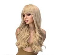 Parrucche realistiche Parrucche sintetiche ondulate bionde con frangia for le donne Festa quotidiana Lolita Cosplay Parrucca senza colla resistente al calore Acconciatura femminile