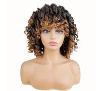 Parrucche ricce corte da 14 pollici con frangia for le donne nere Parrucca sintetica crespa soffice e rimbalzante naturale afro for tutti i giorni per Donne Affascinanti(T1B/30)
