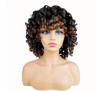Parrucche ricce corte da 14 pollici con frangia for le donne nere Parrucca sintetica crespa soffice e rimbalzante naturale afro for tutti i giorni per Donne Affascinanti(T1B/33)