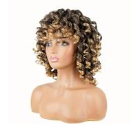 Parrucche ricce corte da 14 pollici con frangia for le donne nere Parrucca sintetica crespa soffice e rimbalzante naturale afro for tutti i giorni per Donne Affascinanti(T1B/27)