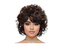 Parrucche ricce for donne nere, nere morbide, corte con frangia, afro, riccioli sciolti, parrucca sintetica resistente al calore(Brown mix auburn)