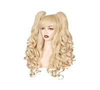 Parrucche ricce lunghe con frangia Capelli sintetici con 2 code di cavallo | Parrucca cosplay riccia lunga for capelli sintetici da donna Parrucche di Halloween con 2 code di cavallo(Blonde)