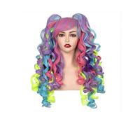 Parrucche ricce lunghe con frangia Capelli sintetici con 2 code di cavallo | Parrucca cosplay riccia lunga for capelli sintetici da donna Parrucche di Halloween con 2 code di cavallo(Polychrome)