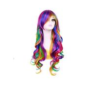 Parrucche Ricce Lunghe da Donna Arcobaleno, Costume Cosplay, Capelli Anime, Parrucca da Festa Ondulata Completa, 70 cm