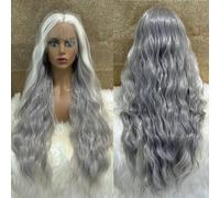 Parrucche ricce ondulate grigie in evidenza, parrucche in pizzo grigio, parrucche sintetiche frontali in pizzo, parrucche in pizzo senza colla per donne, colore grigio in evidenza, 150%, pizzo frontal