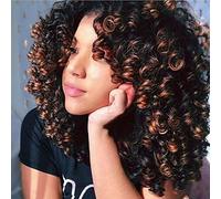 Parrucche ricce per donne di colore - castano misto nero sintetico afro americano pieno crespo ricci afro parrucca con frangia