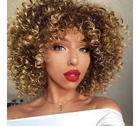 Parrucche ricce per donne di colore - Parrucca afro afro riccia sintetica bionda mista castano con frangia