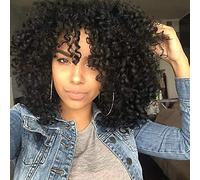 Parrucche ricce per donne di colore - Parrucca afro riccia africana sintetica nera naturale con frangia