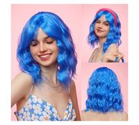 Parrucche Ricce Sintetiche Medie Corte Parrucca Bob Blu Con Frangia Capelli Colorati For Donne E Ragazze Festa In Cosplay Uso Quotidiano Naturale Facile Da Indossare