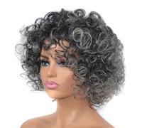 Parrucche Ricci Corte Afro Soffici Per Donne Nere Parrucca Sintetica In Fibra Ad Alta Temperatura Da 12 Pollici Parrucca Nera Grigia9 SXZ-4-1BT70 12INCHES
