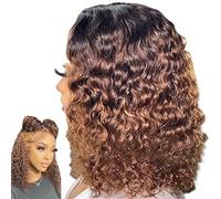 Parrucche ricci corte per le donne nere capelli umani, pizzo anteriore da 16 pollici in fibra ad alta temperatura parrucca d'onda riccia, parrucche da bob ad profonde