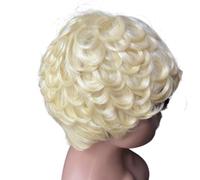 Parrucche ricci dal taglio pixie per donne nere, senza colla, a strati con frangia per l'uso quotidiano, aggiunge volume ai capelli (biondo)