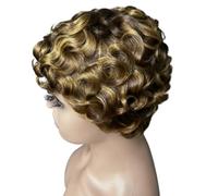 Parrucche ricci dal taglio pixie per donne nere, senza colla, a strati con frangia per l'uso quotidiano, aggiunge volume ai capelli (P4/27)